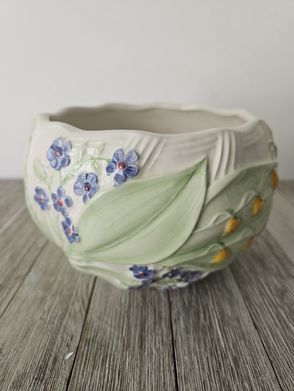 Real Ceramica RC Floral Hand Painted Bowl Vase Marked Portugal RC Real Ceramic